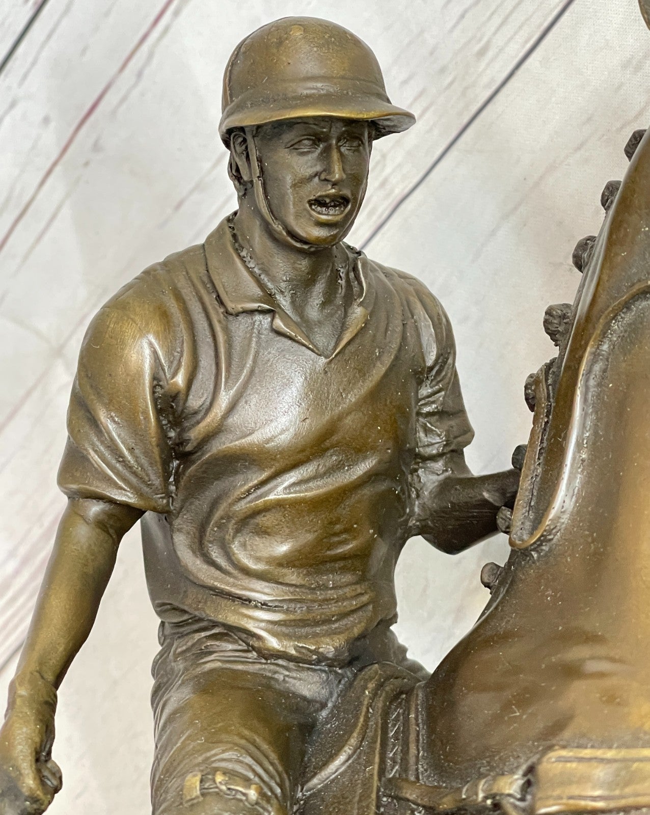 BRONZE POLO PLAYER HORSE & JOCKEY BRONZE SCULPTURE, SIGNED MILO HOT CAST FIGURE