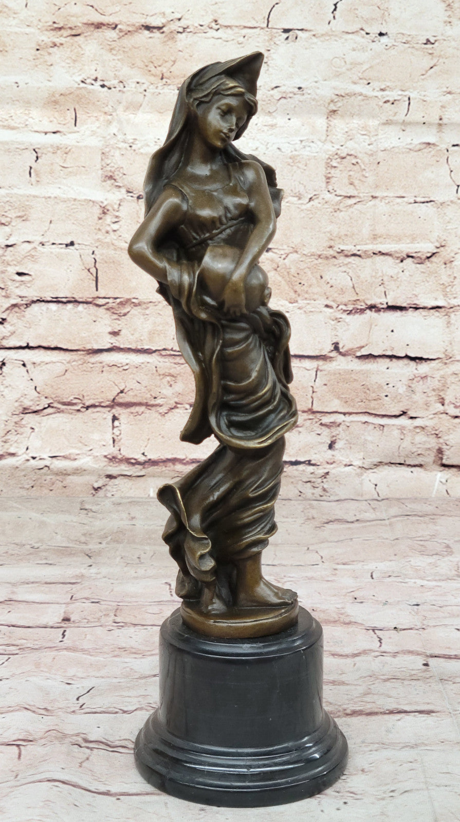 Timeless Beauty: Handmade Bronze Sculpture of a Maiden and Water Jug