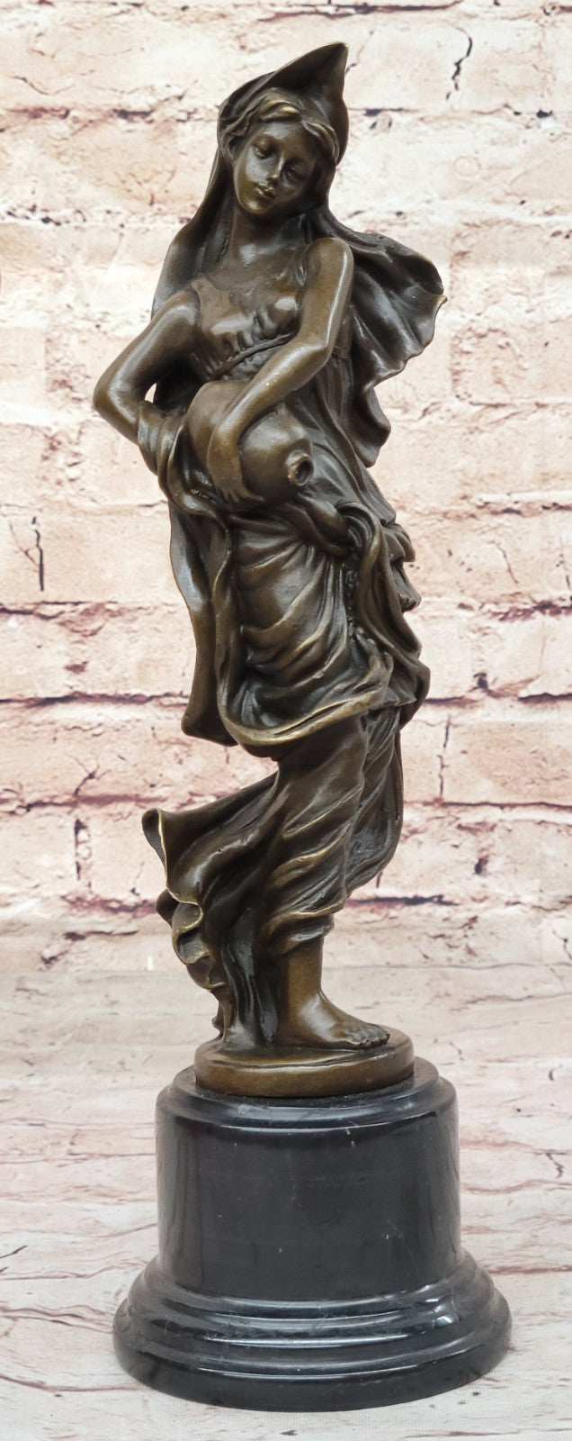 Timeless Beauty: Handmade Bronze Sculpture of a Maiden and Water Jug