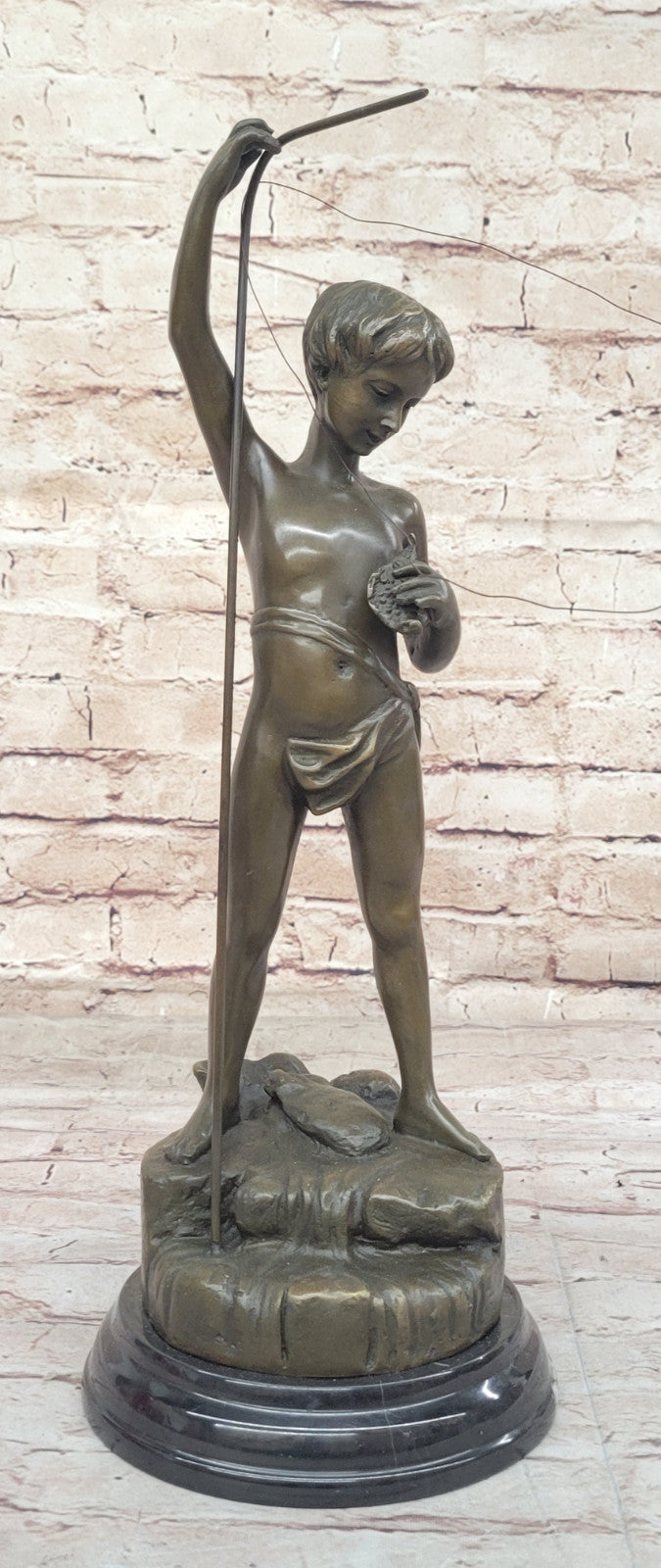 Museum Quality Fishing Boy Bronze Statue - A.Bofill Handcrafted Art