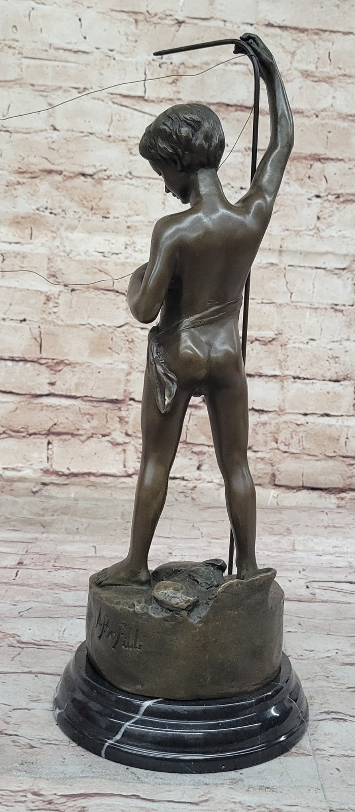 Museum Quality Fishing Boy Bronze Statue - A.Bofill Handcrafted Art