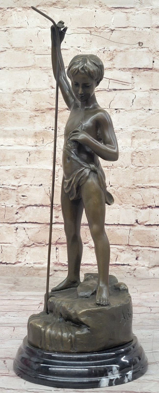 Museum Quality Fishing Boy Bronze Statue - A.Bofill Handcrafted Art