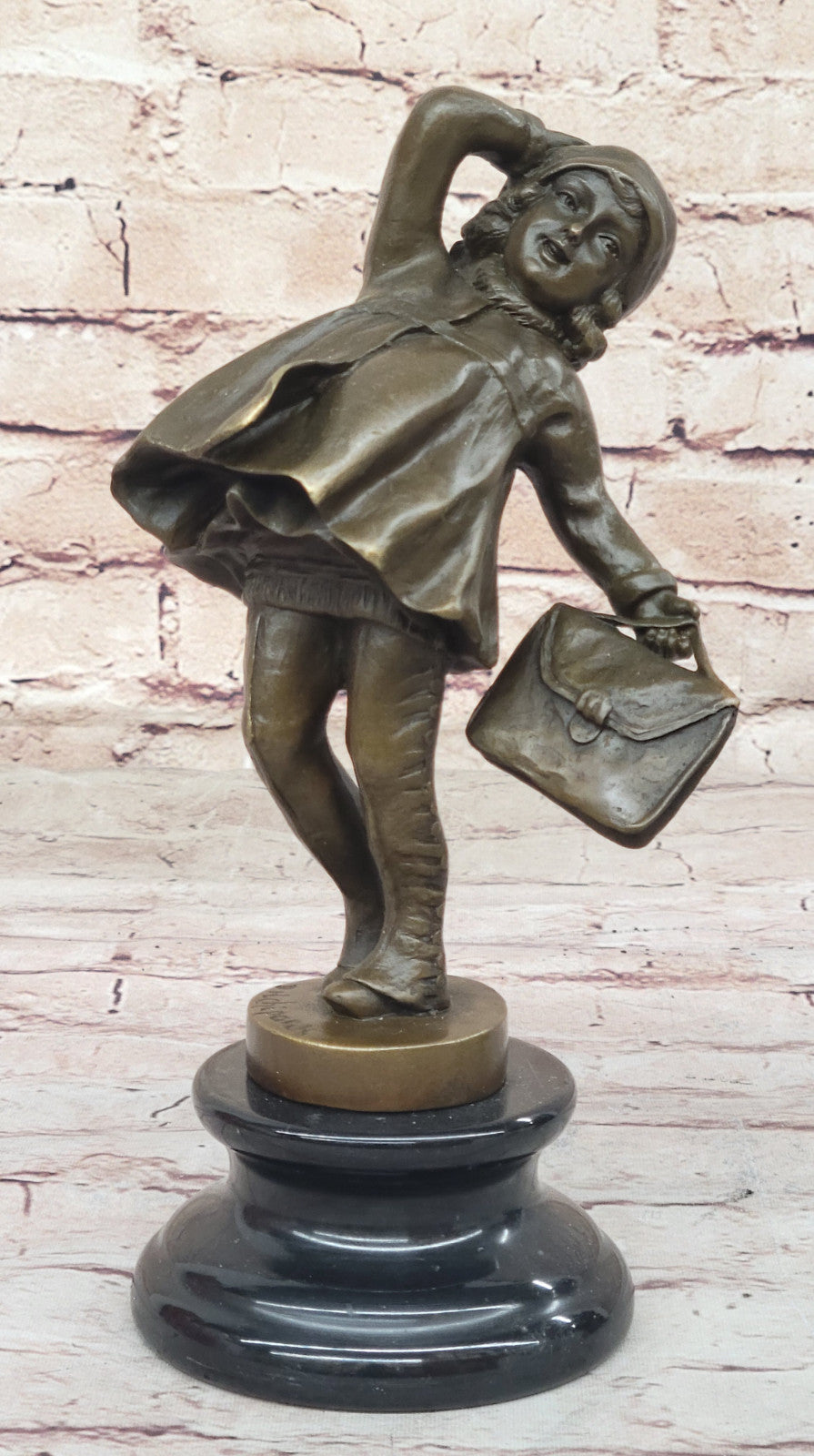 Signed Chiparus Bronze Sculpture: Girl Going to School Hot Cast Figurine