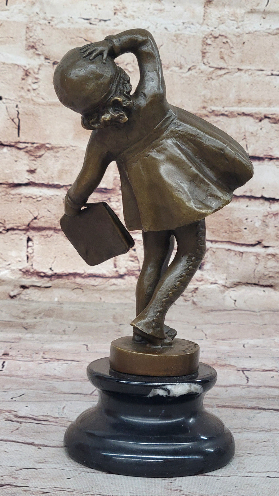 Signed Chiparus Bronze Sculpture: Girl Going to School Hot Cast Figurine
