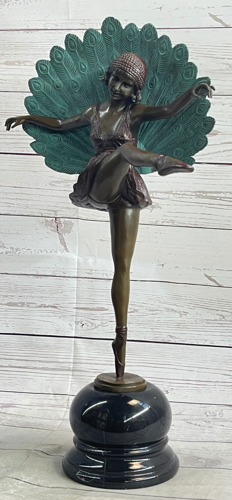 NEW ART Deco Bronze Marble Nude Belle and Peacock Sculpture Marble Base Figurine