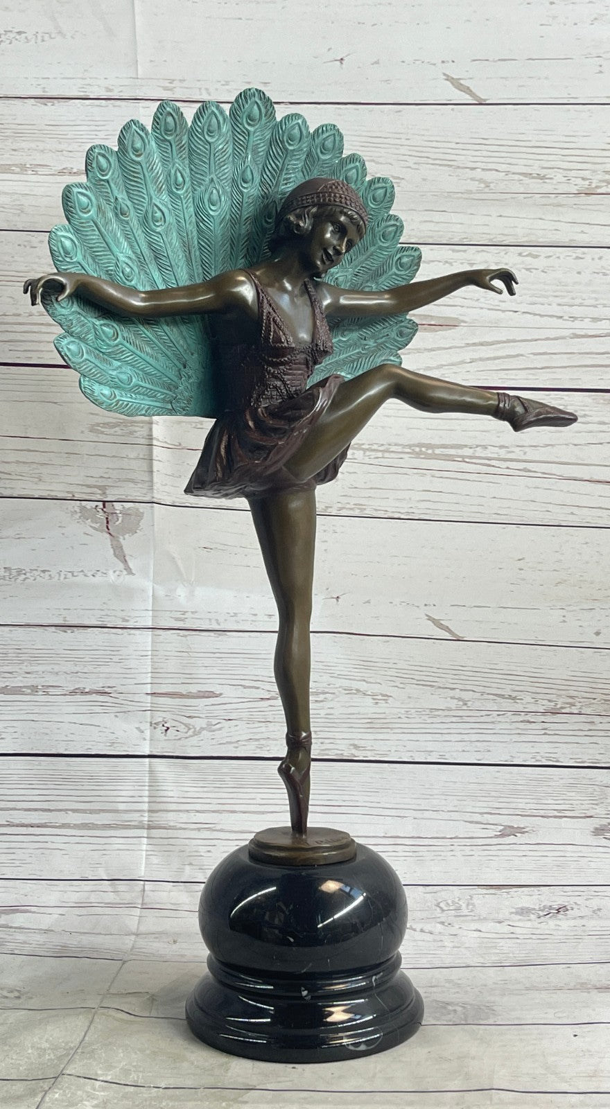 NEW ART Deco Bronze Marble Nude Belle and Peacock Sculpture Marble Base Figurine