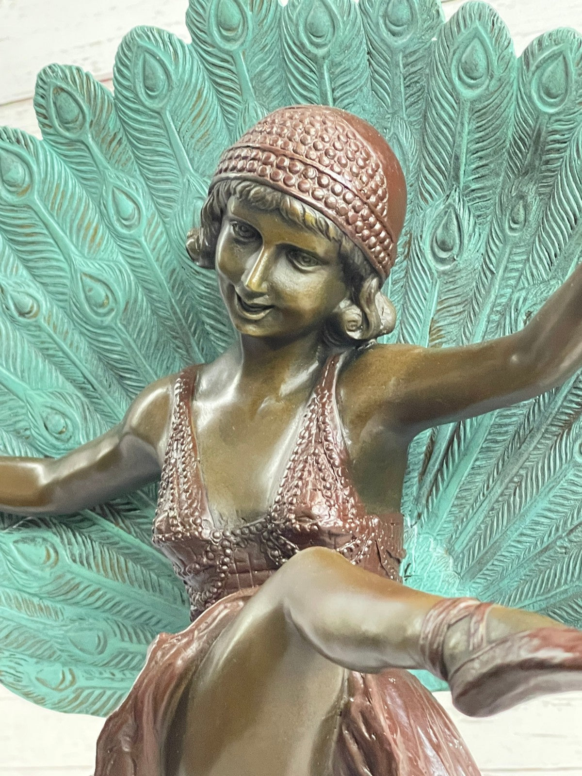 NEW ART Deco Bronze Marble Nude Belle and Peacock Sculpture Marble Base Figurine