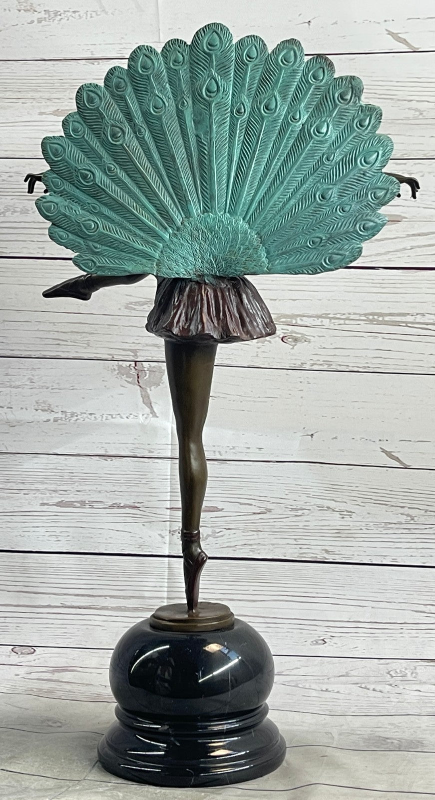 NEW ART Deco Bronze Marble Nude Belle and Peacock Sculpture Marble Base Figurine