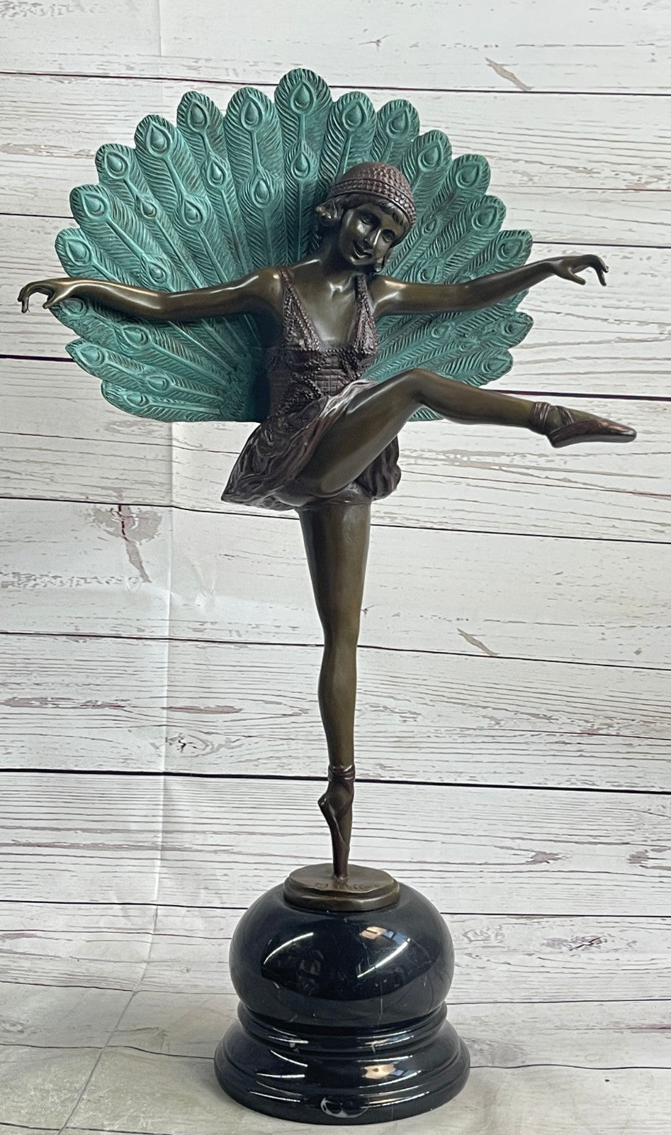 NEW ART Deco Bronze Marble Nude Belle and Peacock Sculpture Marble Base Figurine