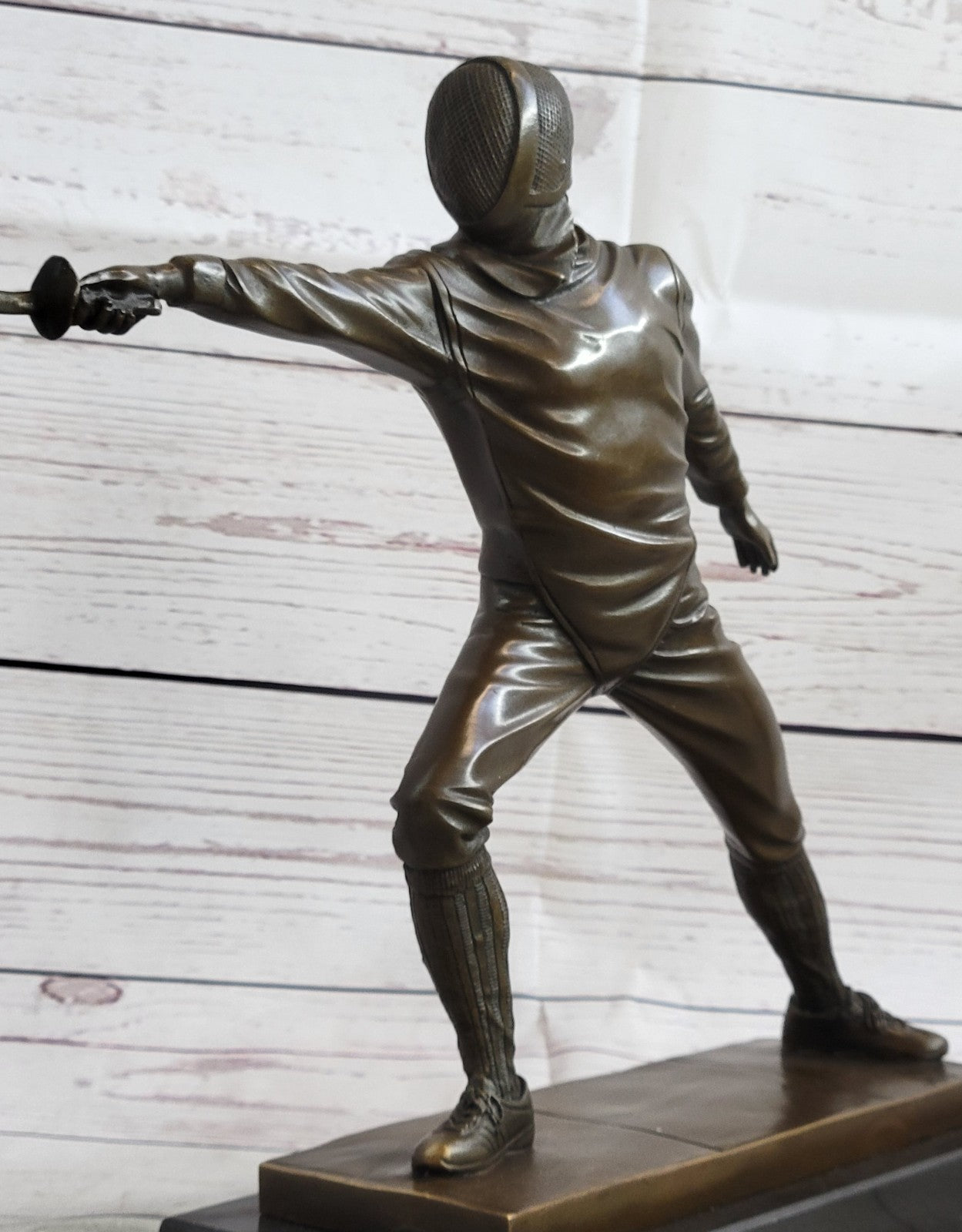 French Art Deco bronze sculpture of two male Detailed Fencer by Miguel Lopez Art