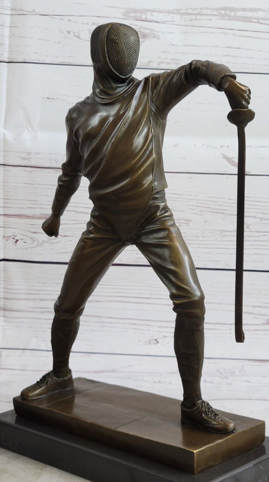 French Art Deco bronze sculpture of two male Detailed Fencer by Miguel Lopez Art