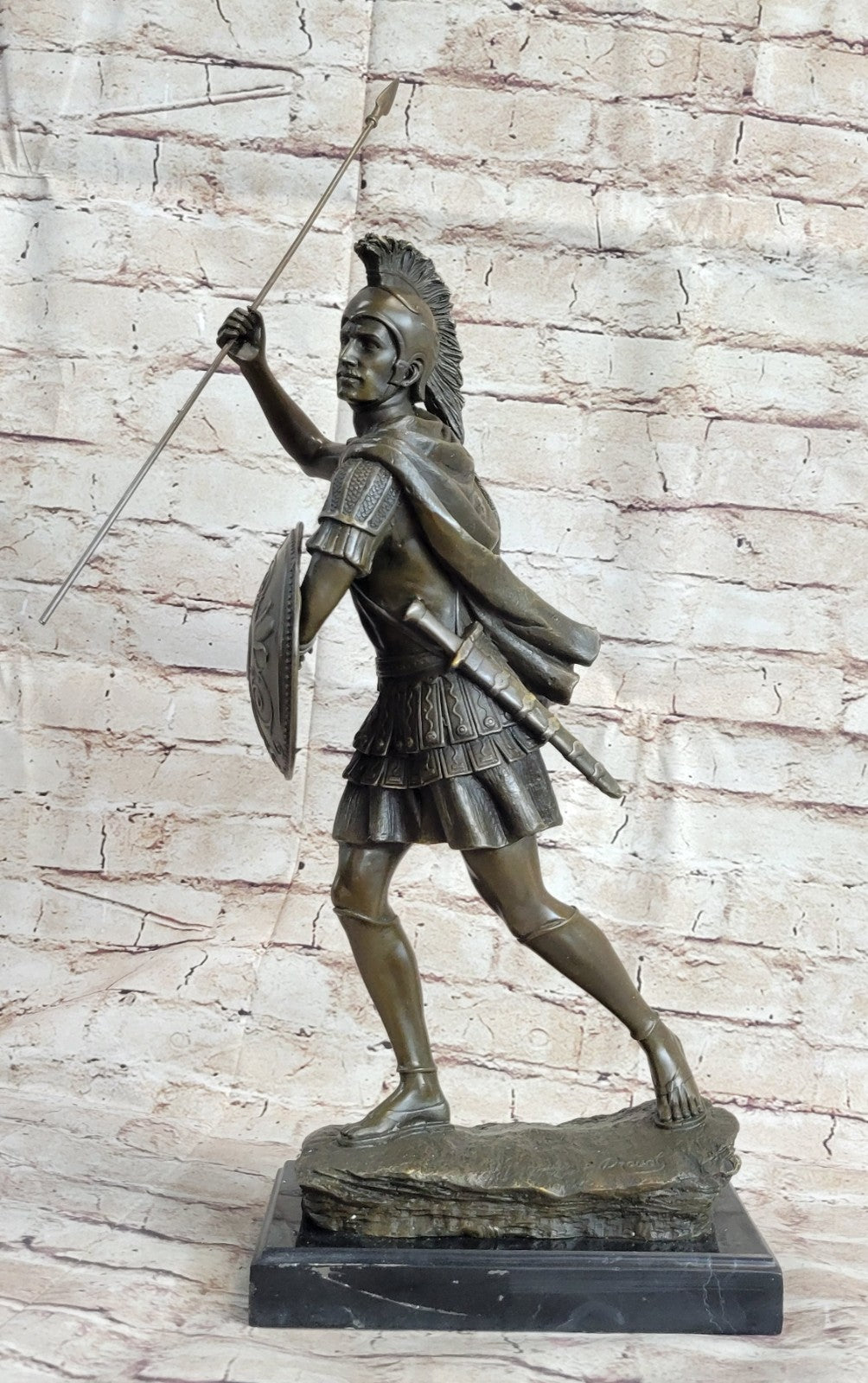 Bronze Sculpture Roman Warrior Soldier with Shield Home Office Decoration