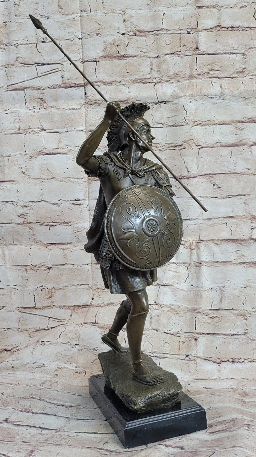 Bronze Sculpture Roman Warrior Soldier with Shield Home Office Decoration