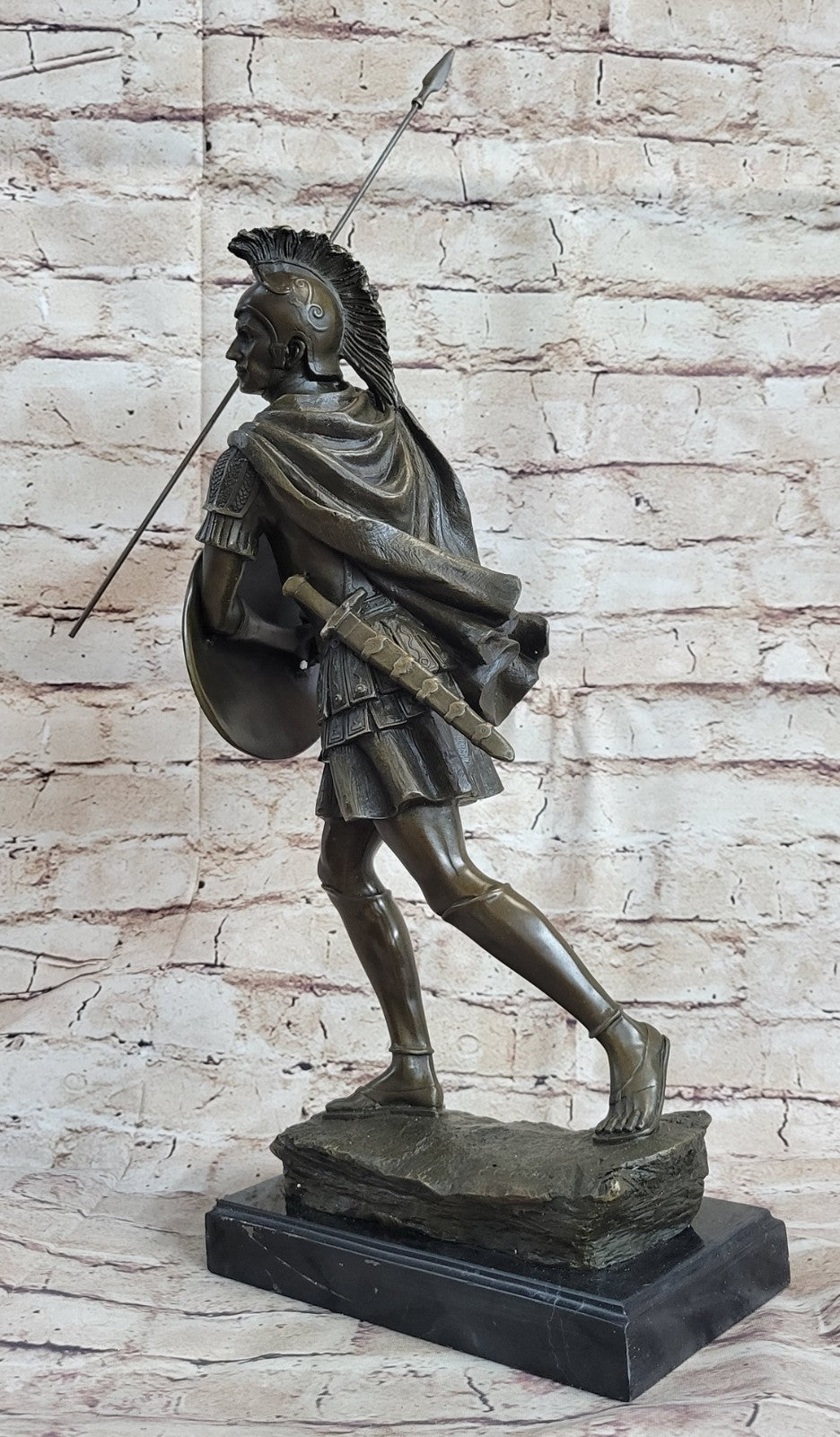 Bronze Sculpture Roman Warrior Soldier with Shield Home Office Decoration