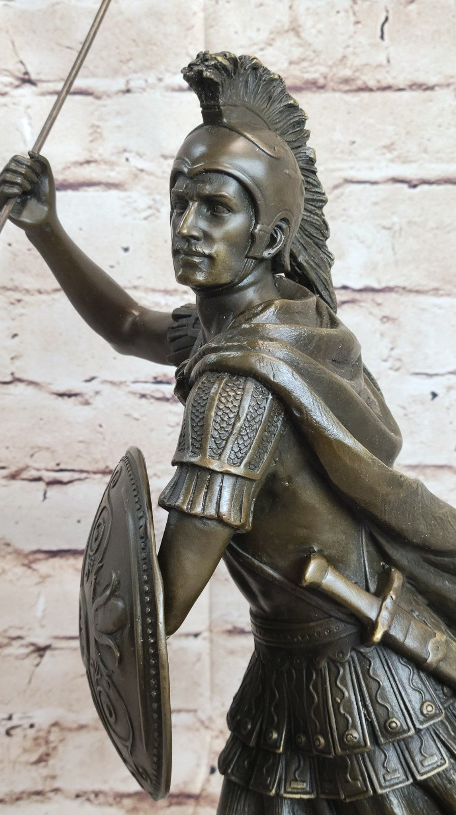 Bronze Sculpture Roman Warrior Soldier with Shield Home Office Decoration