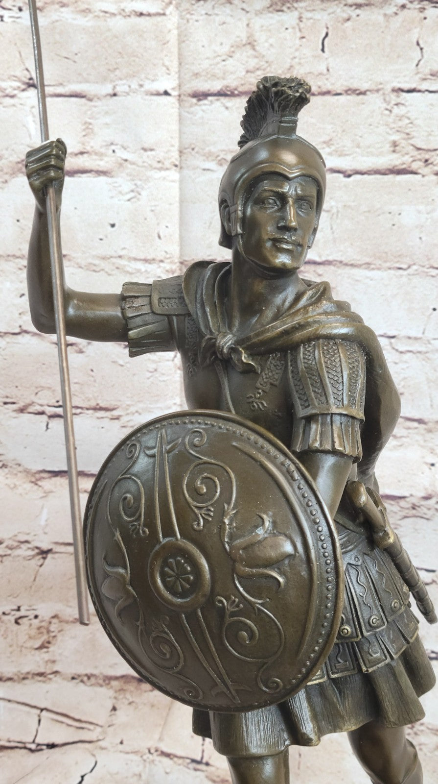 Bronze Sculpture Roman Warrior Soldier with Shield Home Office Decoration