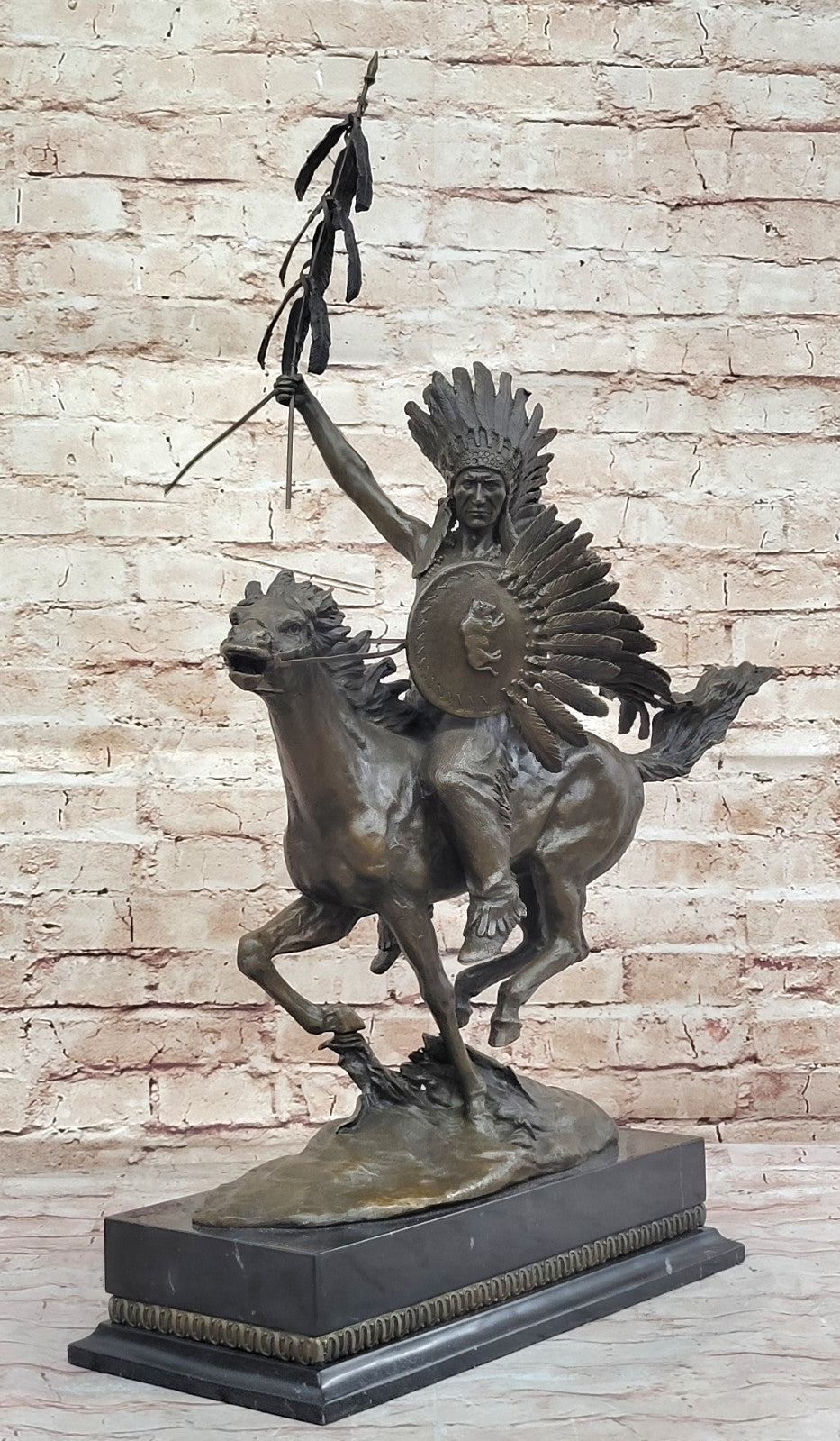 Buy Milo’s Native Warrior – Signed Bronze Sculpture by Miguel Lopez (Milo) | American Indian on Horse for Sale