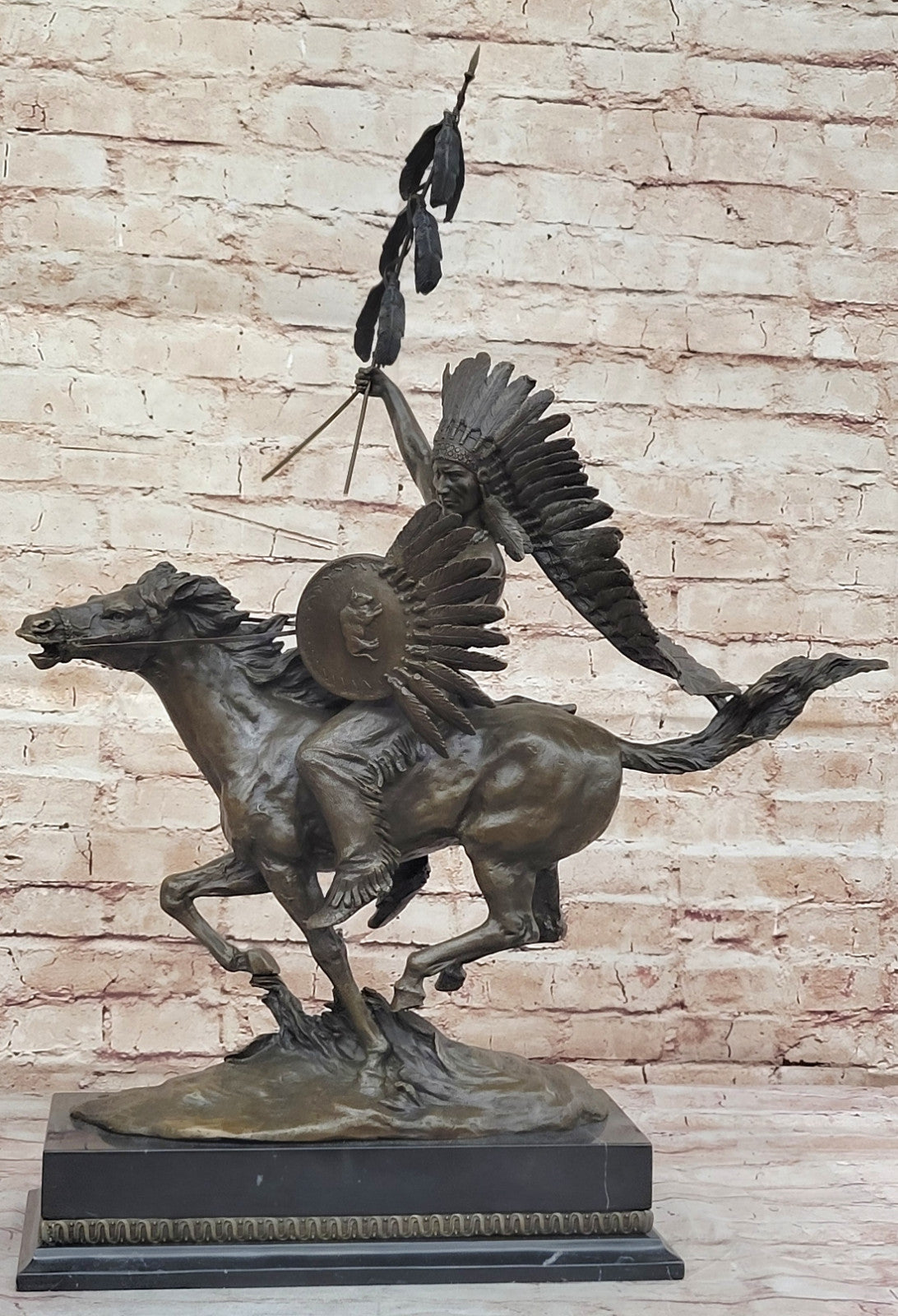 Buy Milo’s Native Warrior – Signed Bronze Sculpture by Miguel Lopez (Milo) | American Indian on Horse for Sale