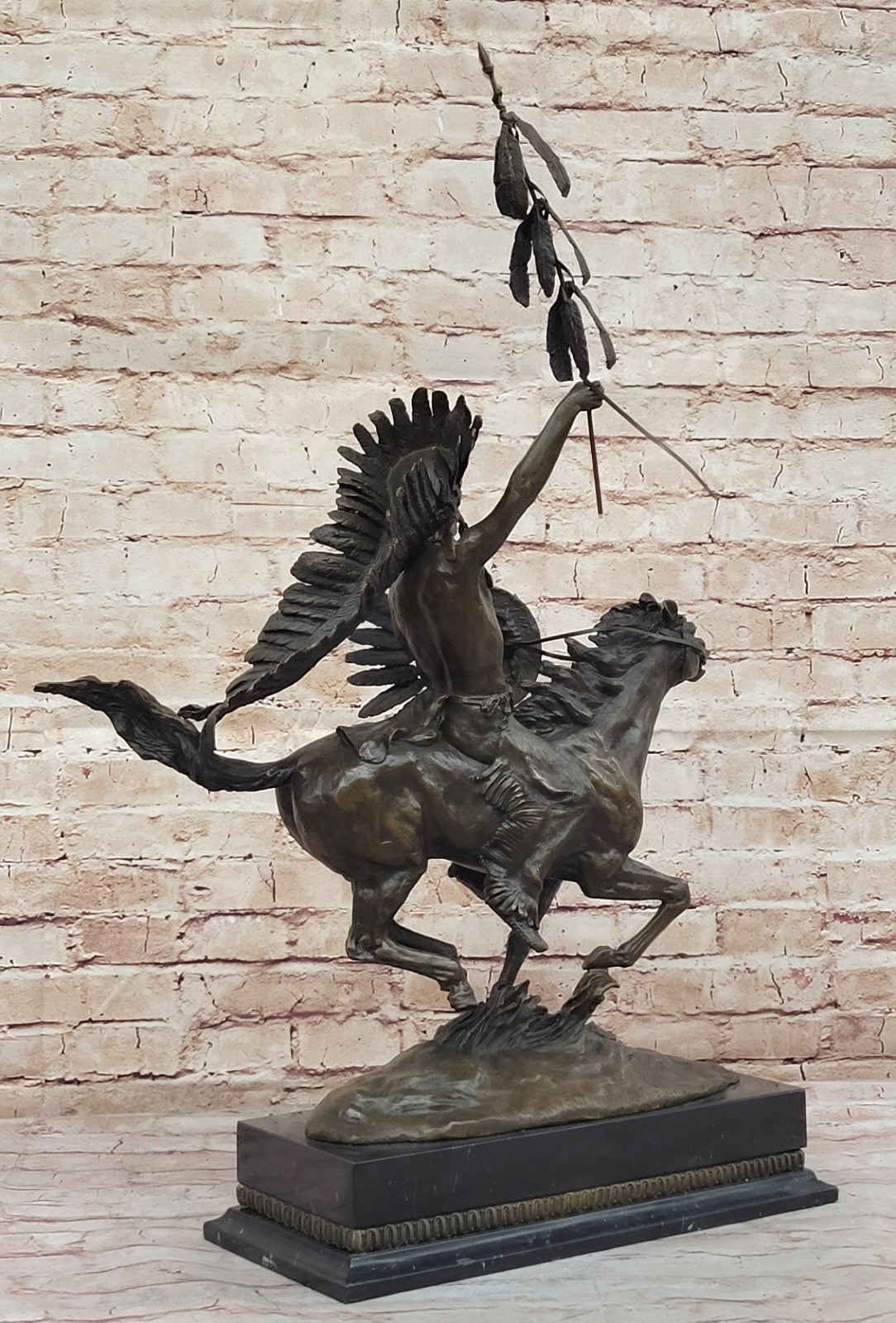 Buy Milo’s Native Warrior – Signed Bronze Sculpture by Miguel Lopez (Milo) | American Indian on Horse for Sale