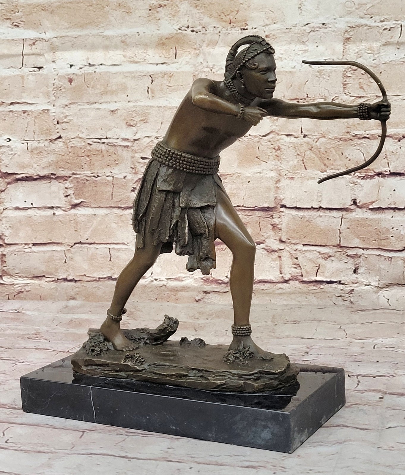 Native American Warrior Chief Bronze Sculpture: Handcrafted Art by Miguel Lopez