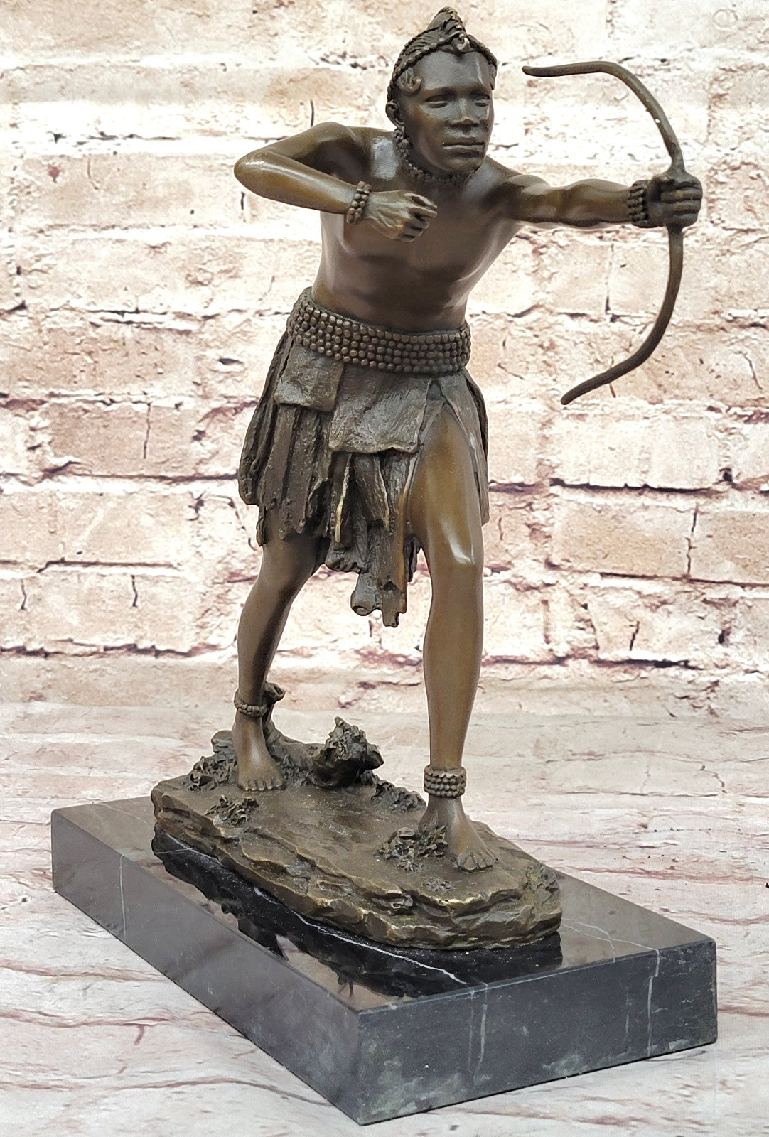 Native American Warrior Chief Bronze Sculpture: Handcrafted Art by Miguel Lopez