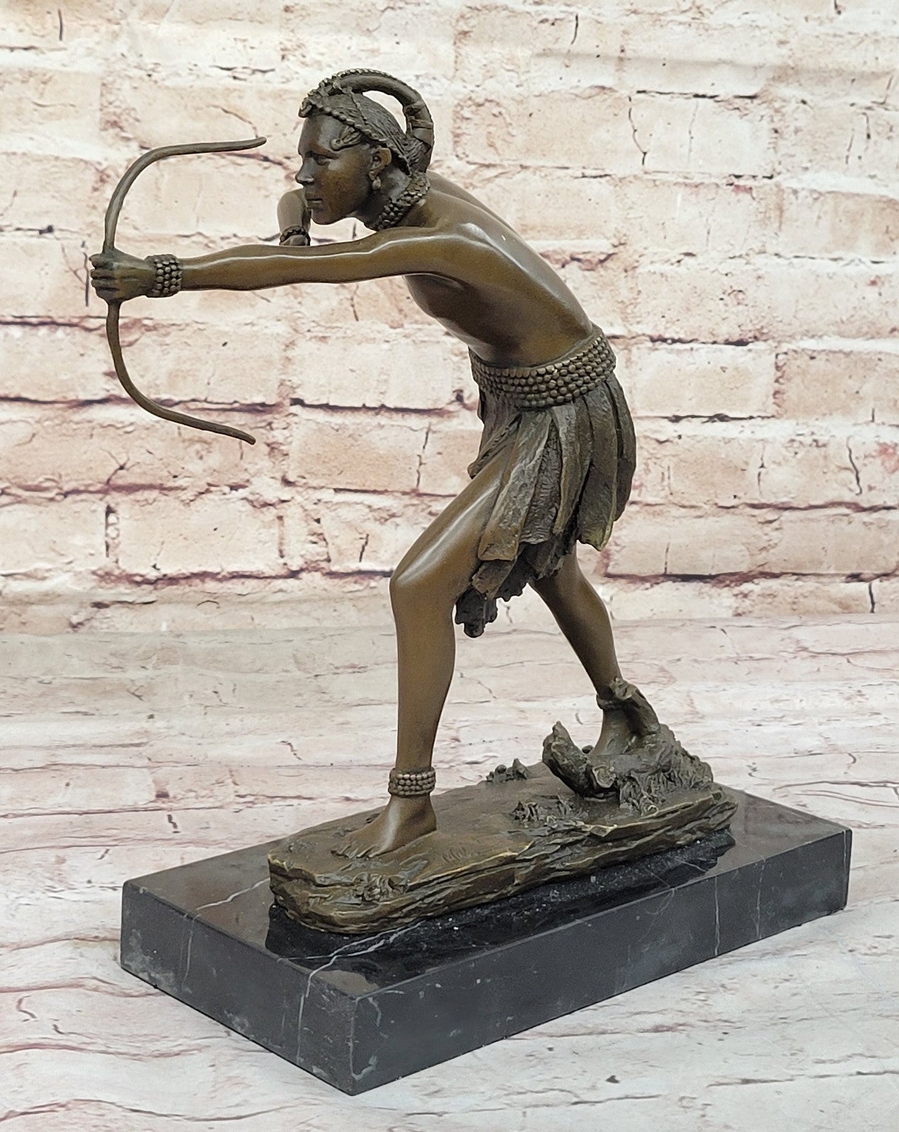 Native American Warrior Chief Bronze Sculpture: Handcrafted Art by Miguel Lopez