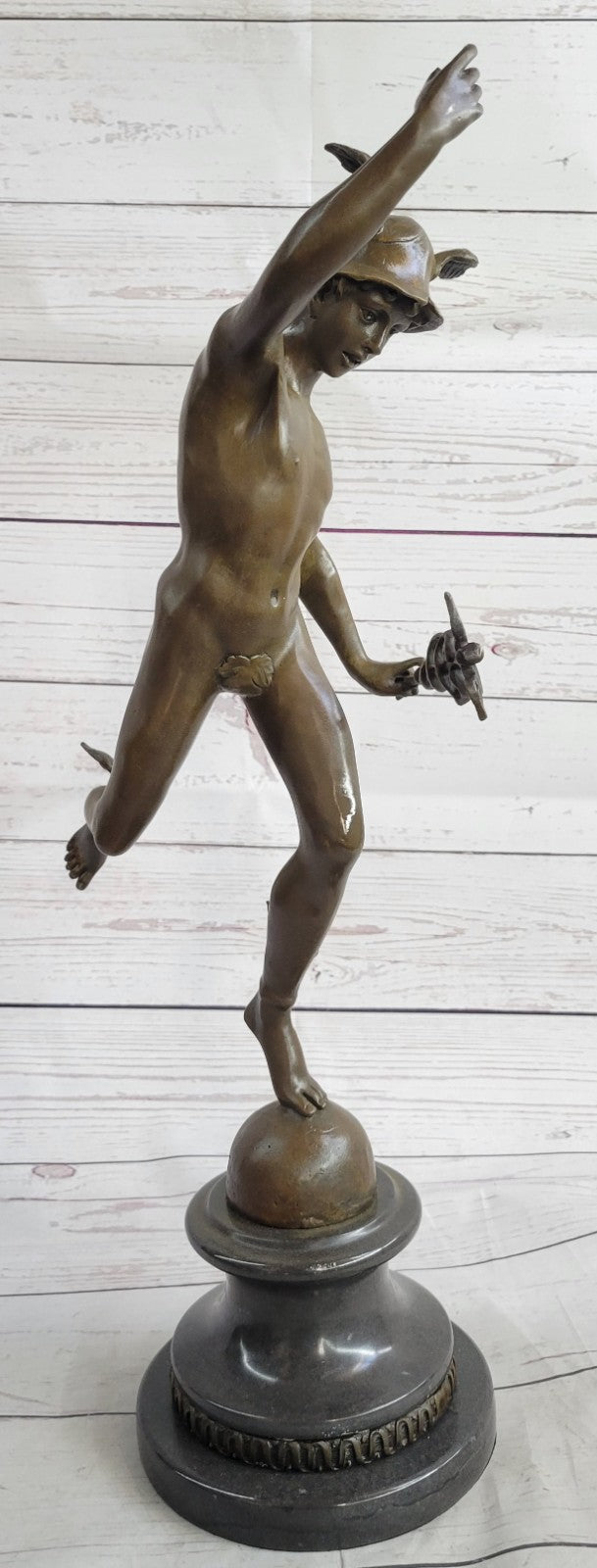 Handmade Bronze Statue Winged Mercury Hermes Mythology Flying Mercury Nude Gift