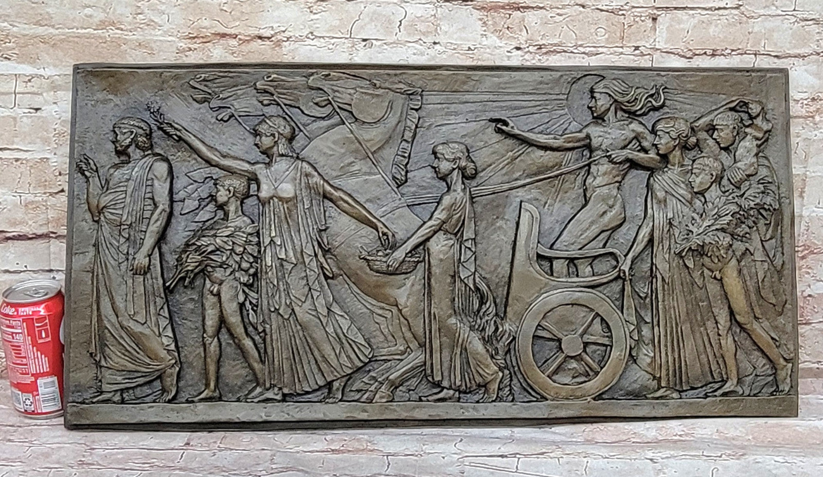 Aldo Vitaleh Wall Mount Bronze Sculpture: Art Deco Roman Soldier Chariot