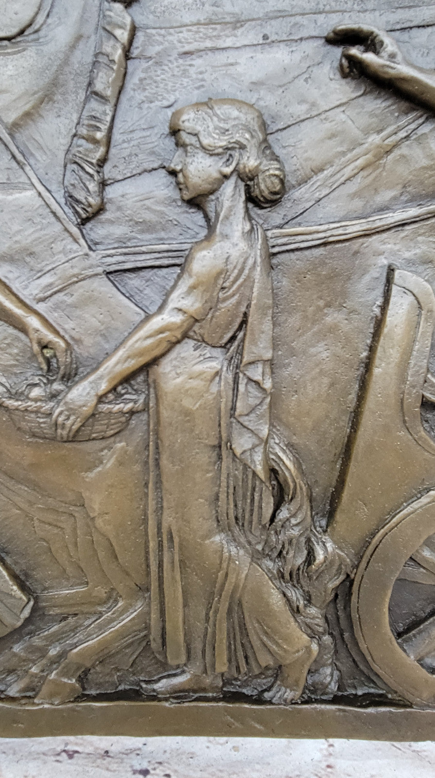 Aldo Vitaleh Wall Mount Bronze Sculpture: Art Deco Roman Soldier Chariot