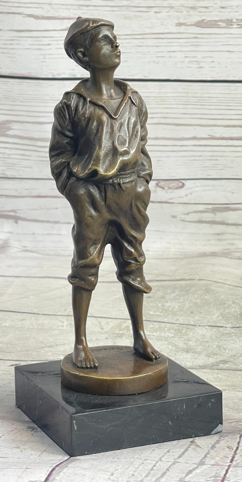 Vintage Signed Szczeblewski Bronze Sculpture of a Whistling German Boy - Fine Detailed Art