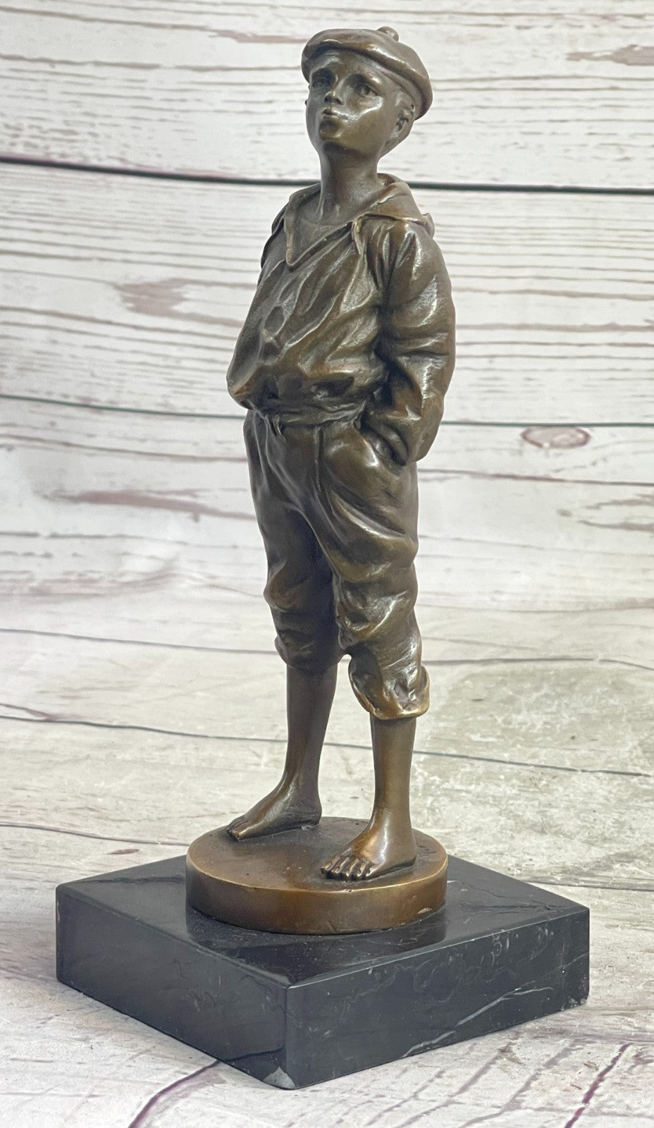 Vintage Signed Szczeblewski Bronze Sculpture of a Whistling German Boy - Fine Detailed Art