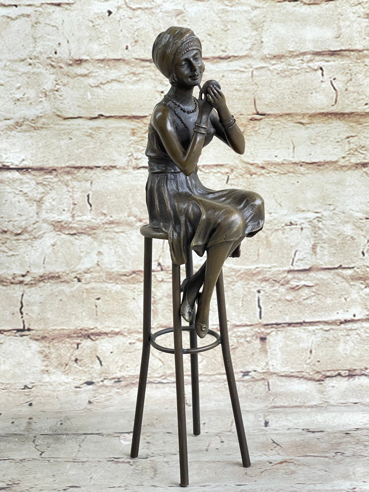 100% Real Bronze Lady on Chair by Romanian Artist Chiparus Figurine Figure Sale