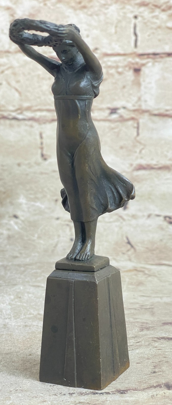 5.5" Tall Signed Roman Maiden Bronze Sculpture Statue Figure Figurine Deco Figure