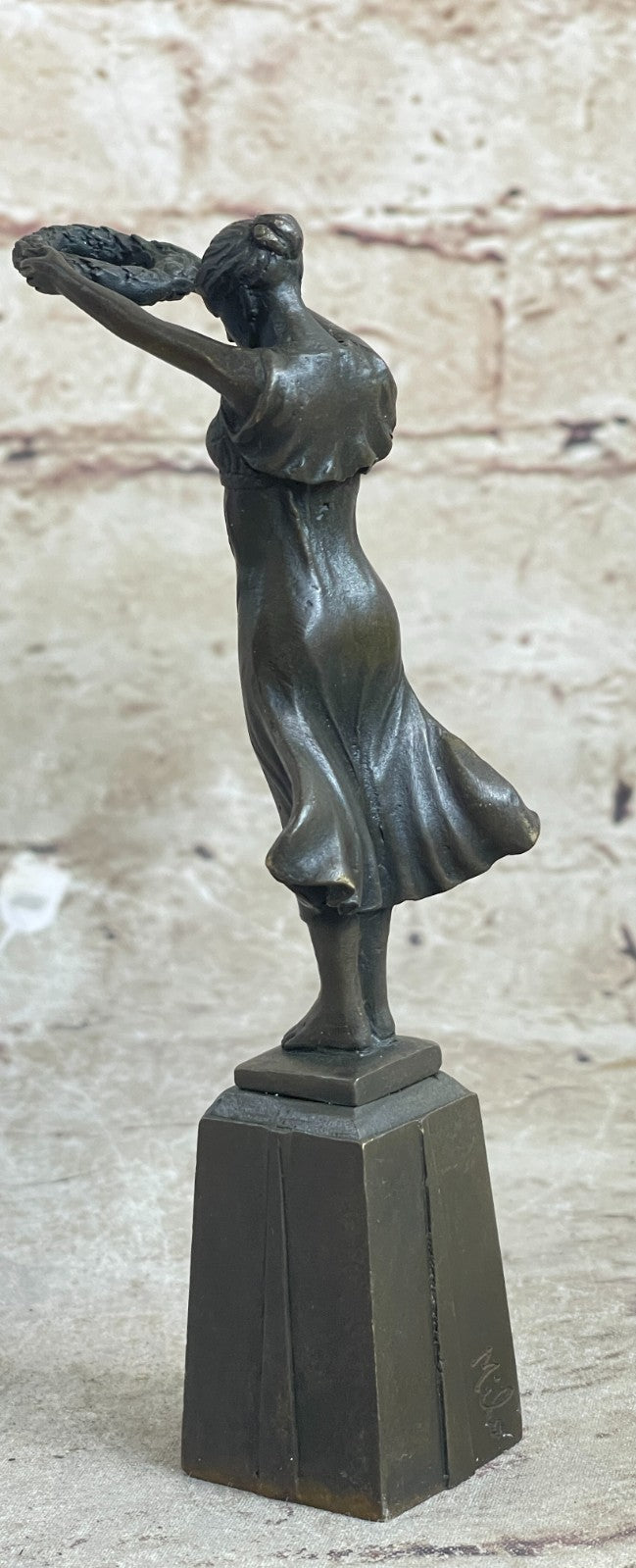 5.5" Tall Signed Roman Maiden Bronze Sculpture Statue Figure Figurine Deco Figure