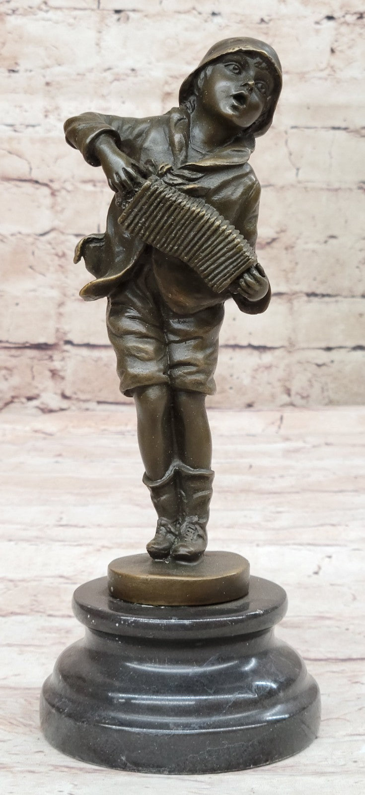 Kids Statue Accordion Boy Bronze Child Sculpture, D. H. Chiparus Handcrafted Art