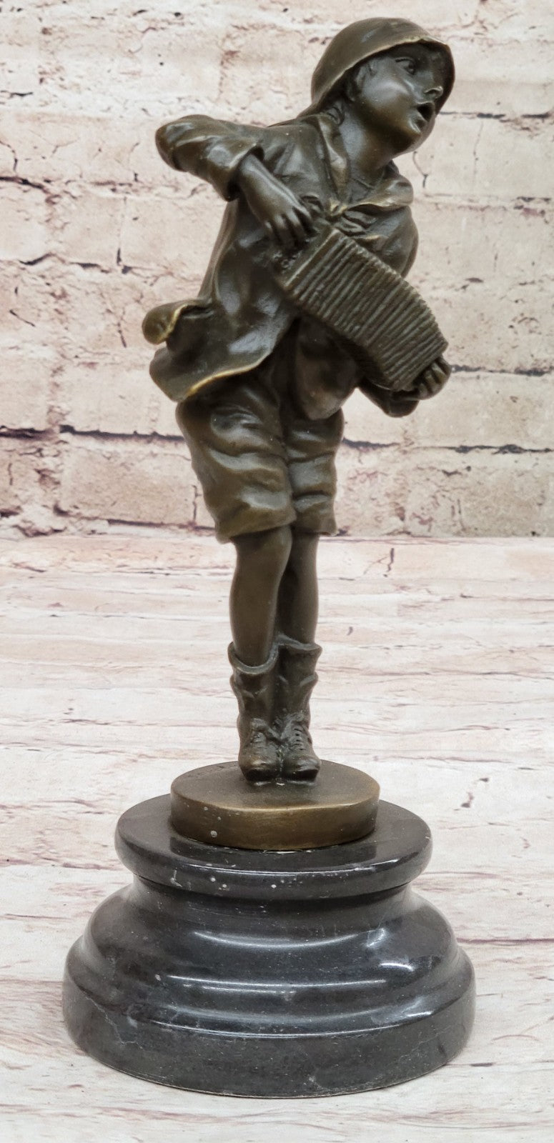 Kids Statue Accordion Boy Bronze Child Sculpture, D. H. Chiparus Handcrafted Art
