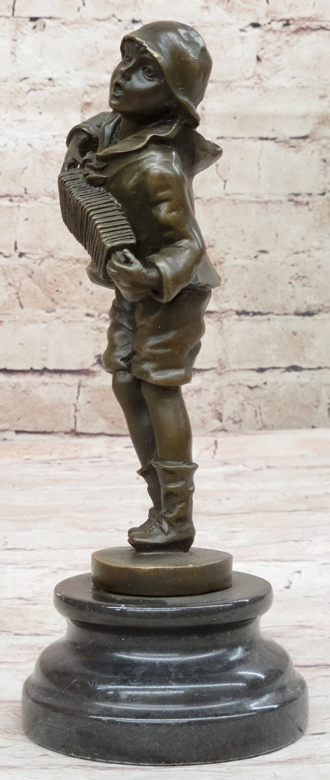 Kids Statue Accordion Boy Bronze Child Sculpture, D. H. Chiparus Handcrafted Art
