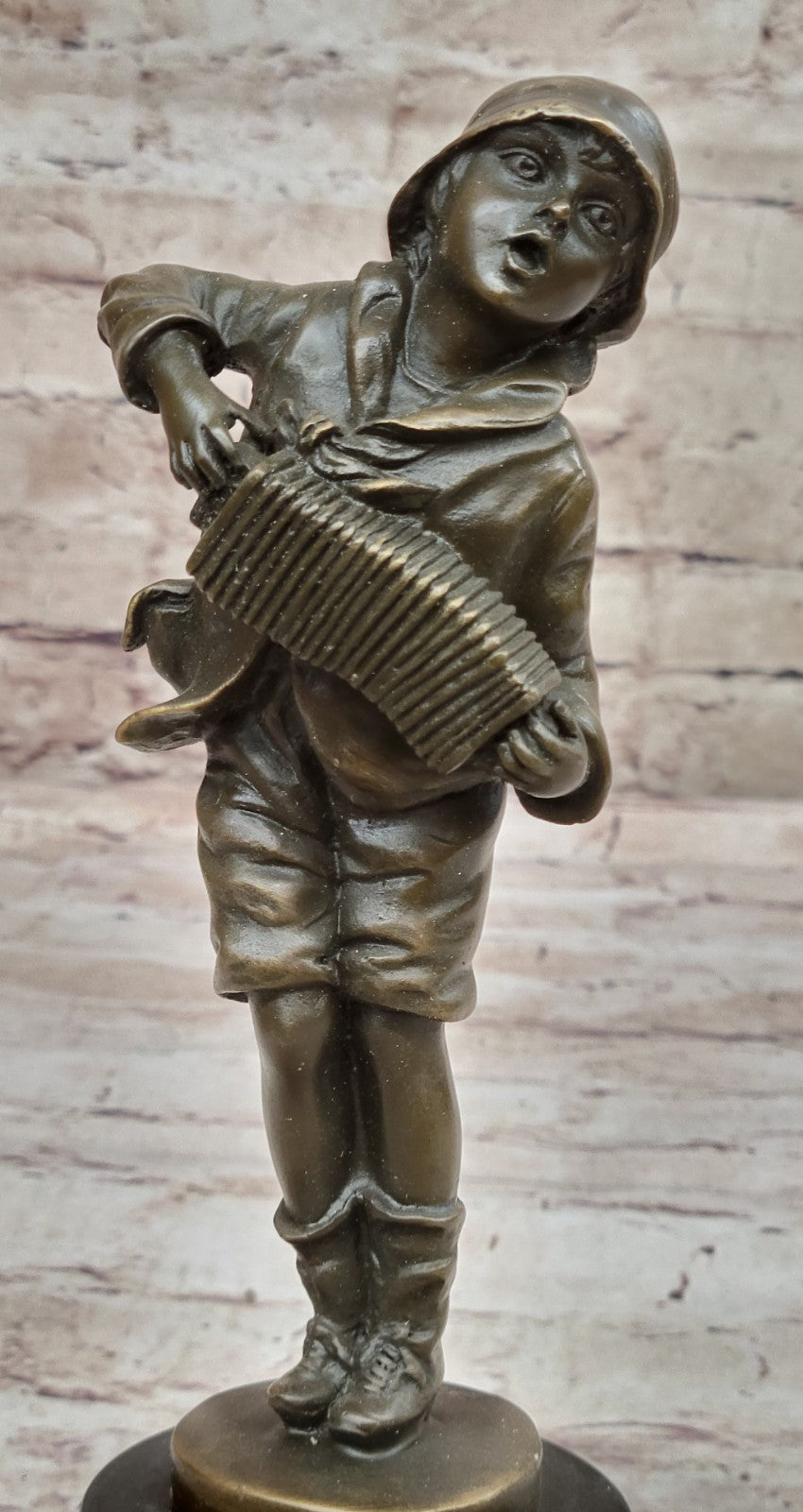 Kids Statue Accordion Boy Bronze Child Sculpture, D. H. Chiparus Handcrafted Art