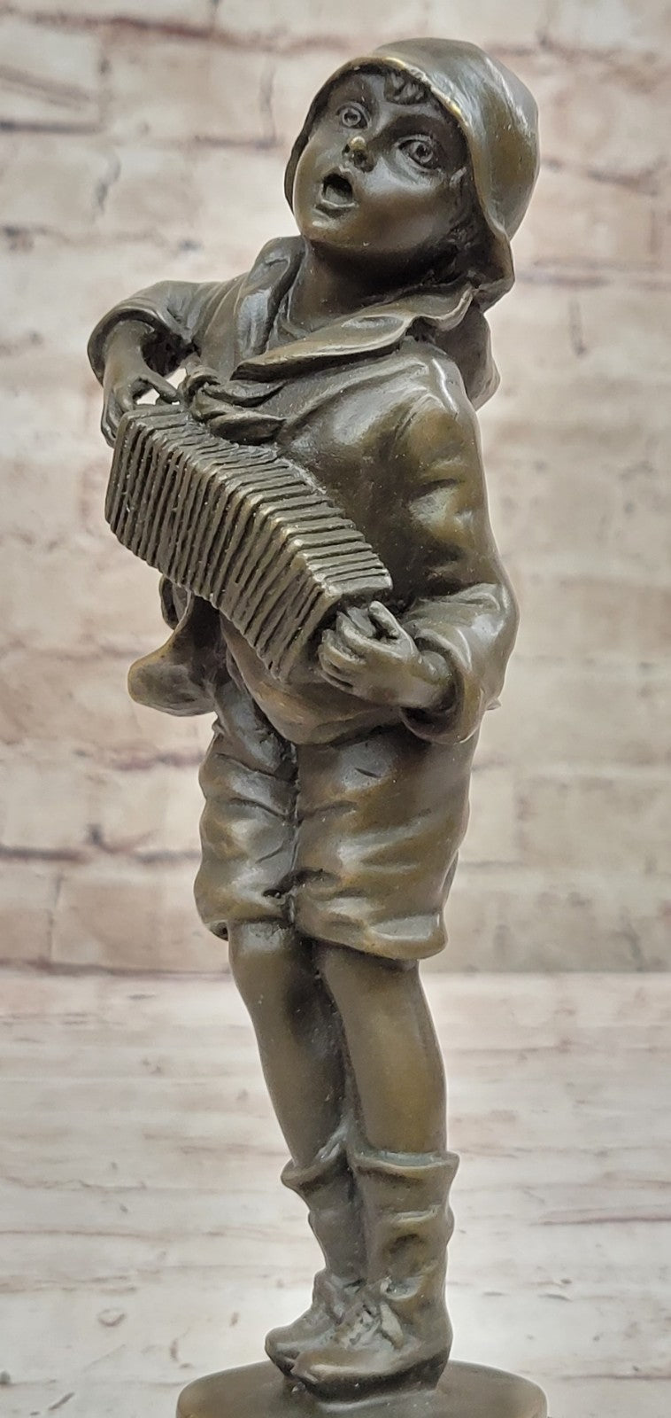 Kids Statue Accordion Boy Bronze Child Sculpture, D. H. Chiparus Handcrafted Art