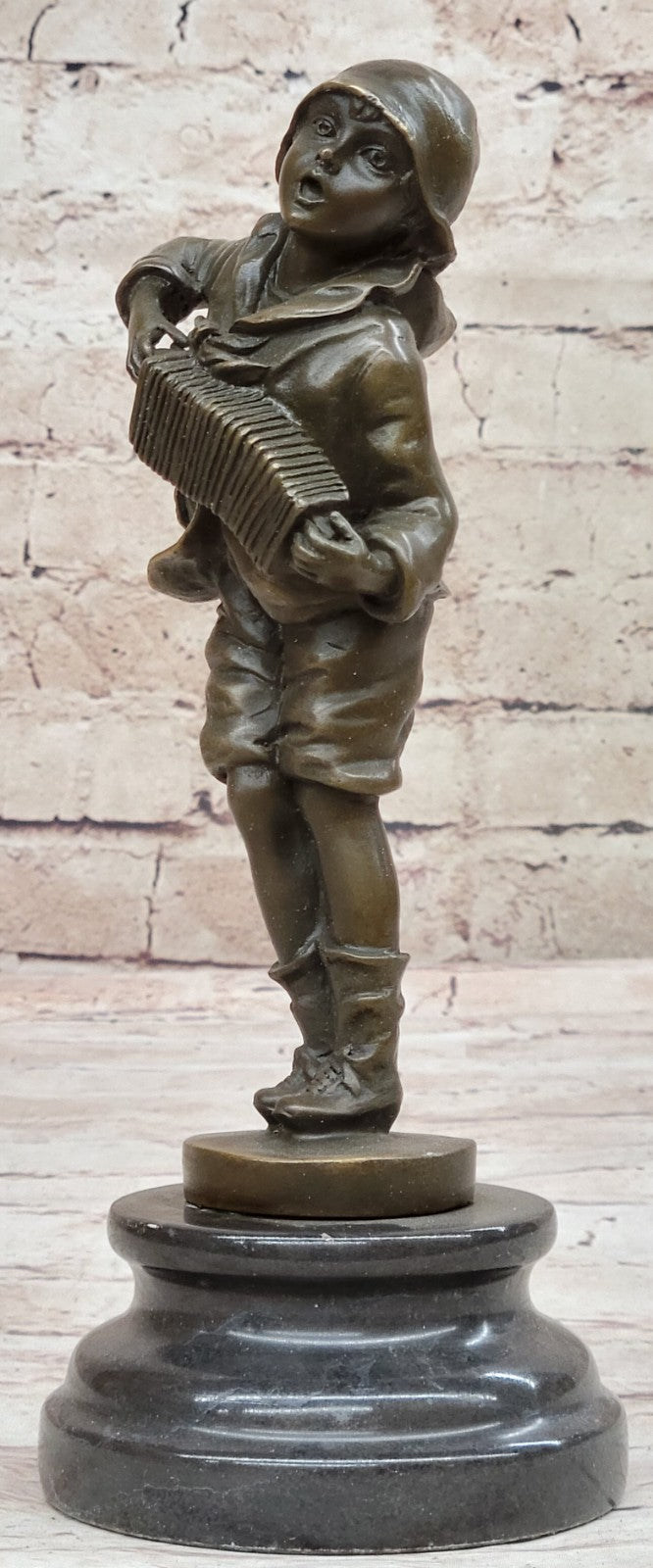 Kids Statue Accordion Boy Bronze Child Sculpture, D. H. Chiparus Handcrafted Art