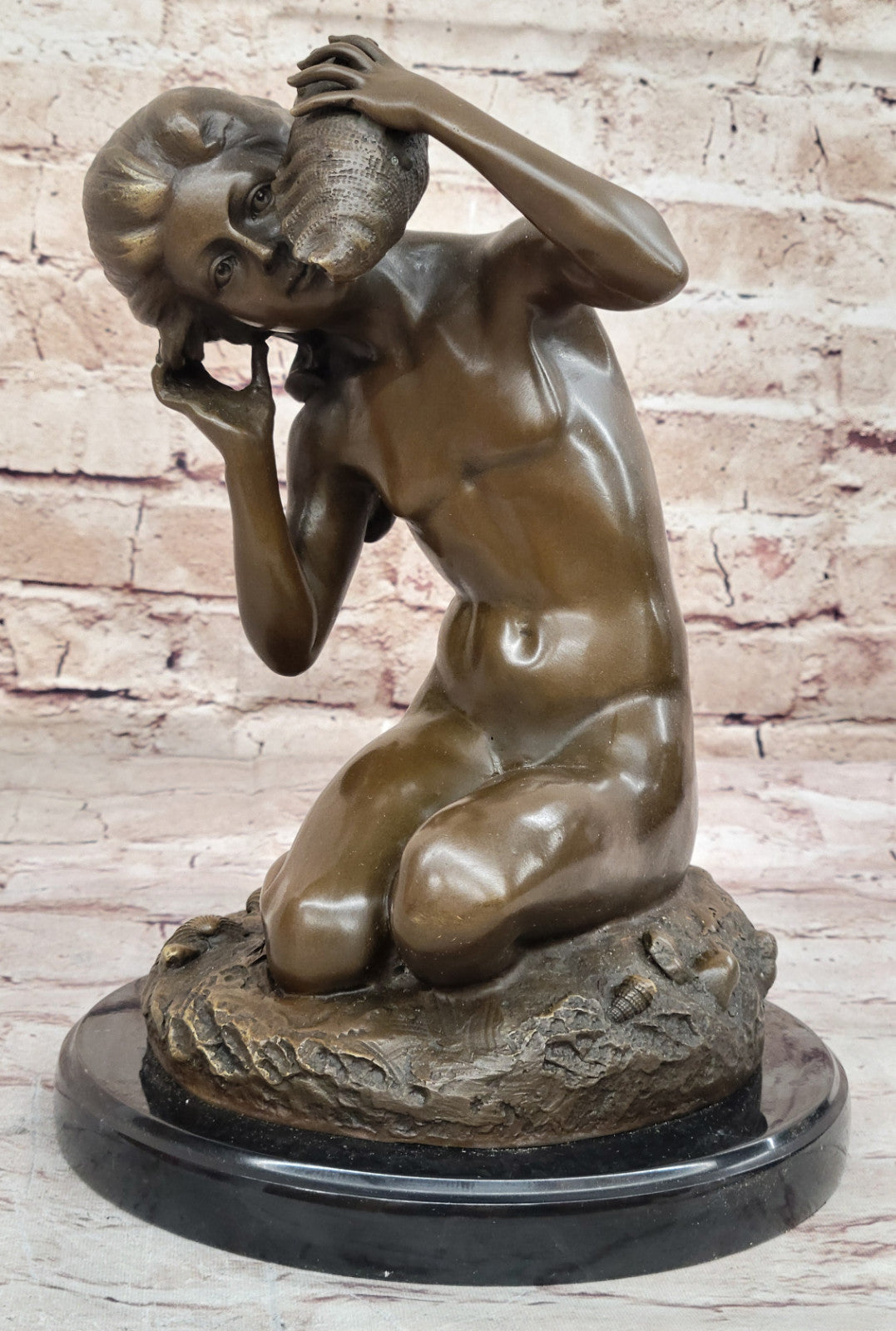 Fine Art Figurine: Carpeaux`s Fisherman with Shell - Hot Cast Bronze Statue