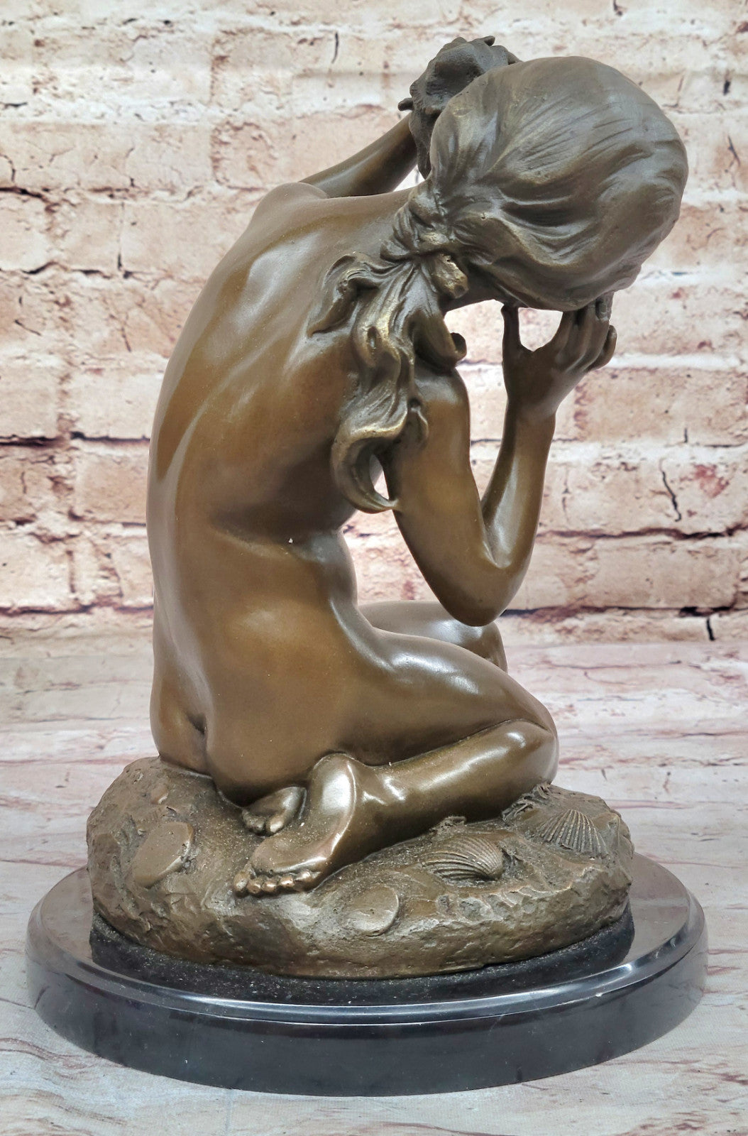 Fine Art Figurine: Carpeaux`s Fisherman with Shell - Hot Cast Bronze Statue