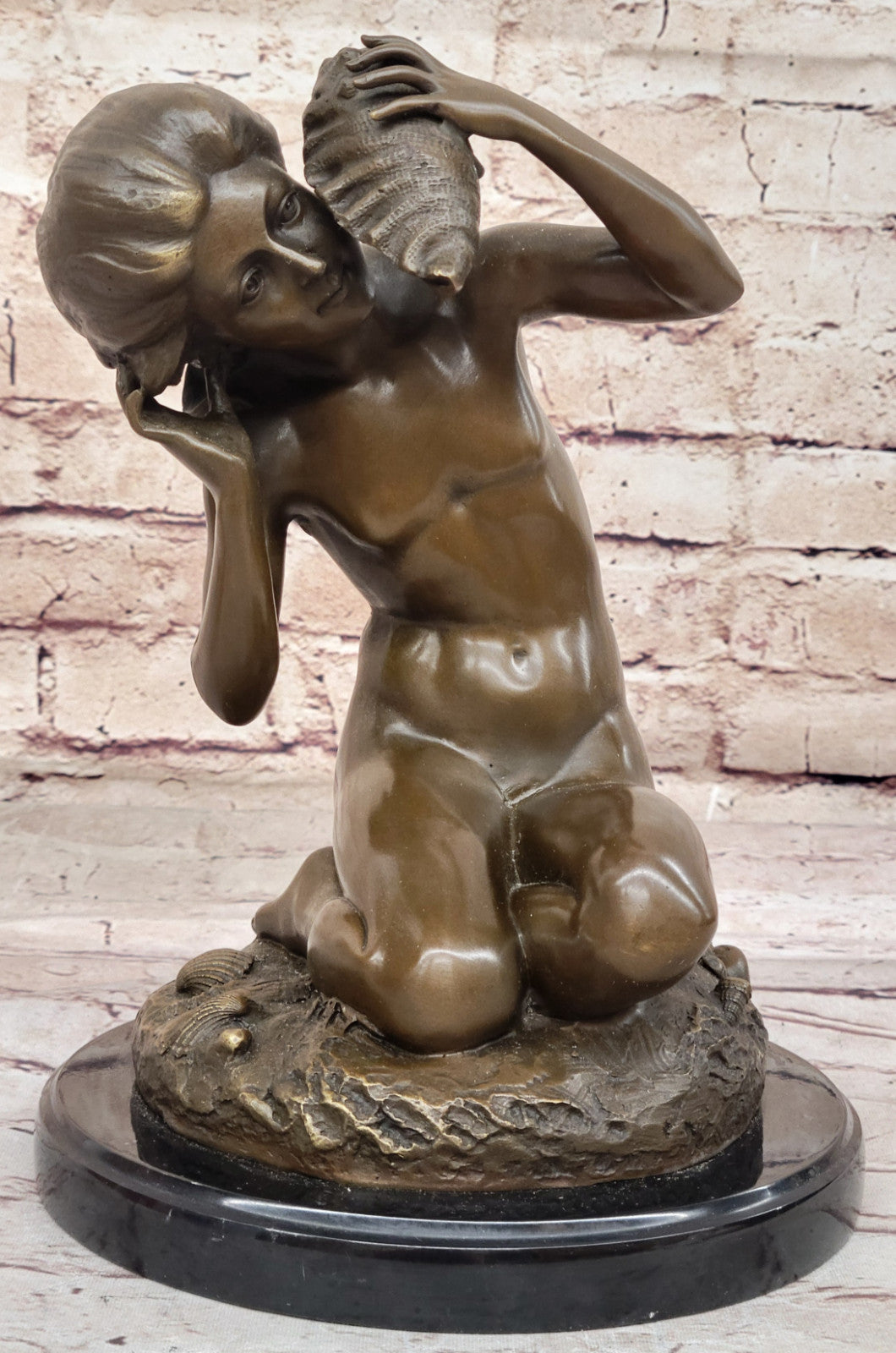 Fine Art Figurine: Carpeaux`s Fisherman with Shell - Hot Cast Bronze Statue