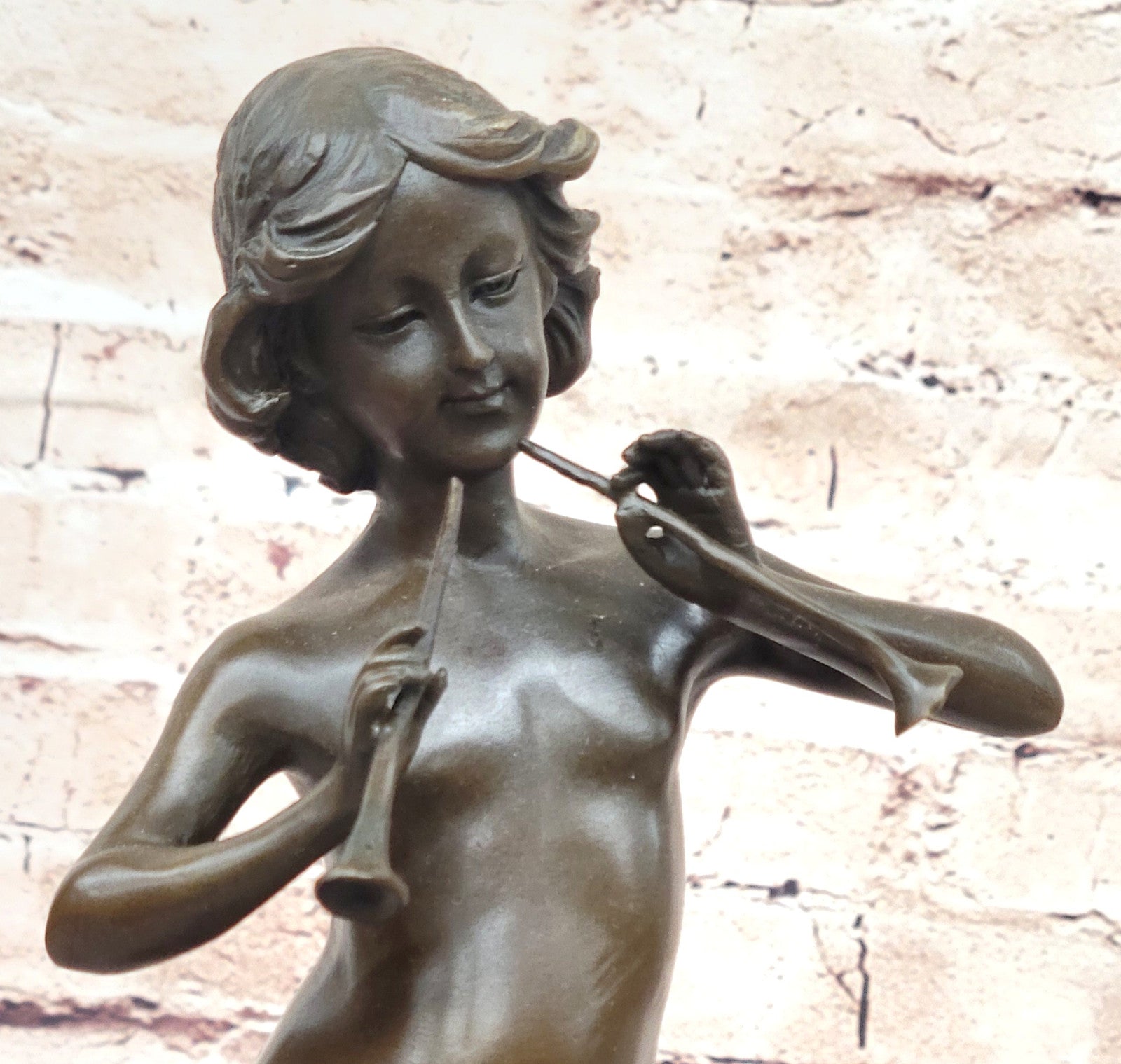 Joaquin Angles Idylle Bronze Sculpture: Boy and Lamb Playing Flute, Fine Artwork