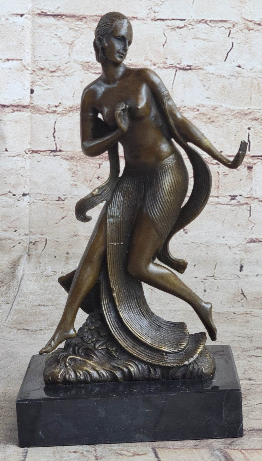 Art Deco/Nouveau Hot Cast Nude Female Dancer Bronze Sculpture Marble Base Figurine
