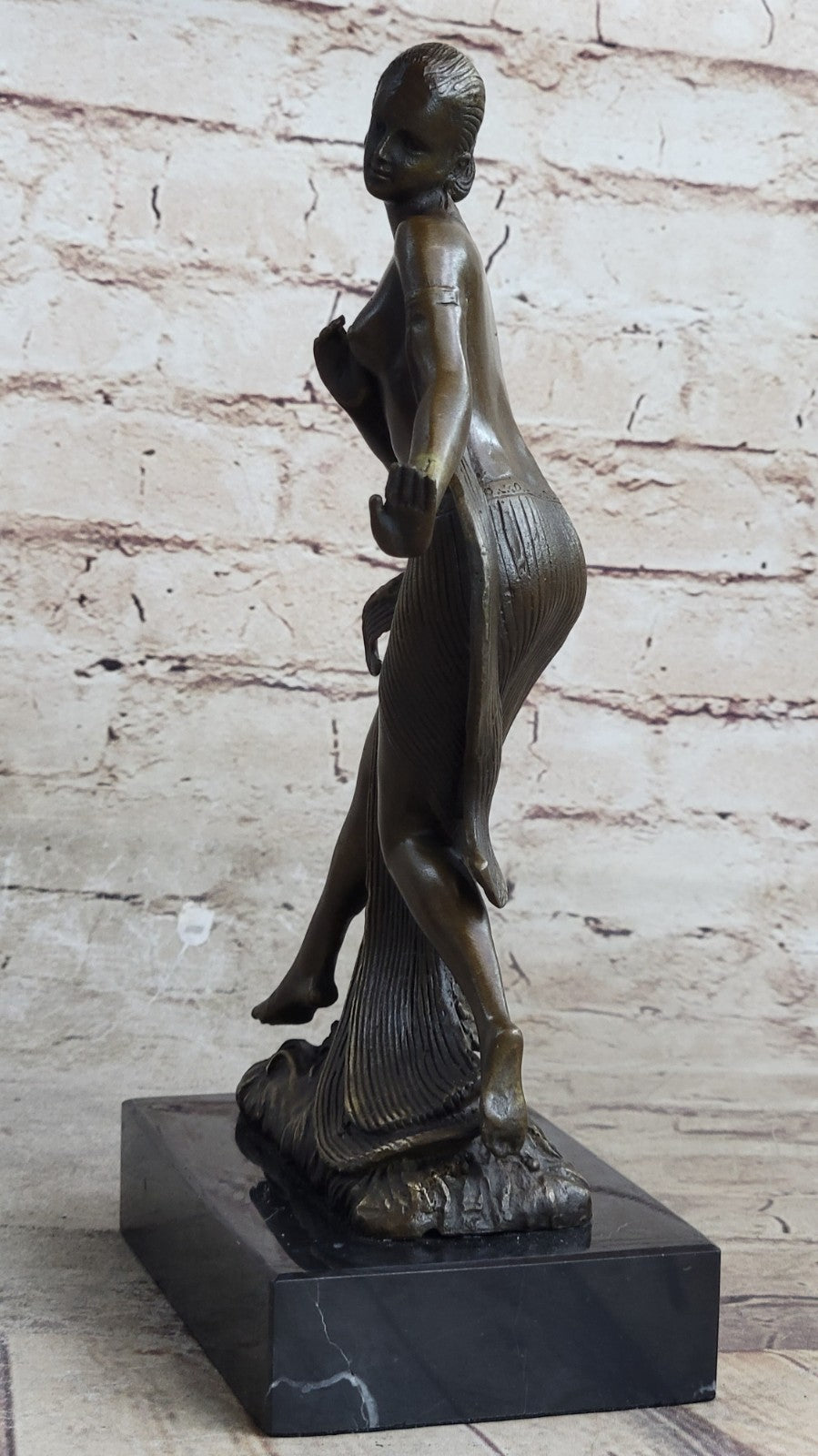 Art Deco/Nouveau Hot Cast Nude Female Dancer Bronze Sculpture Marble Base Figurine