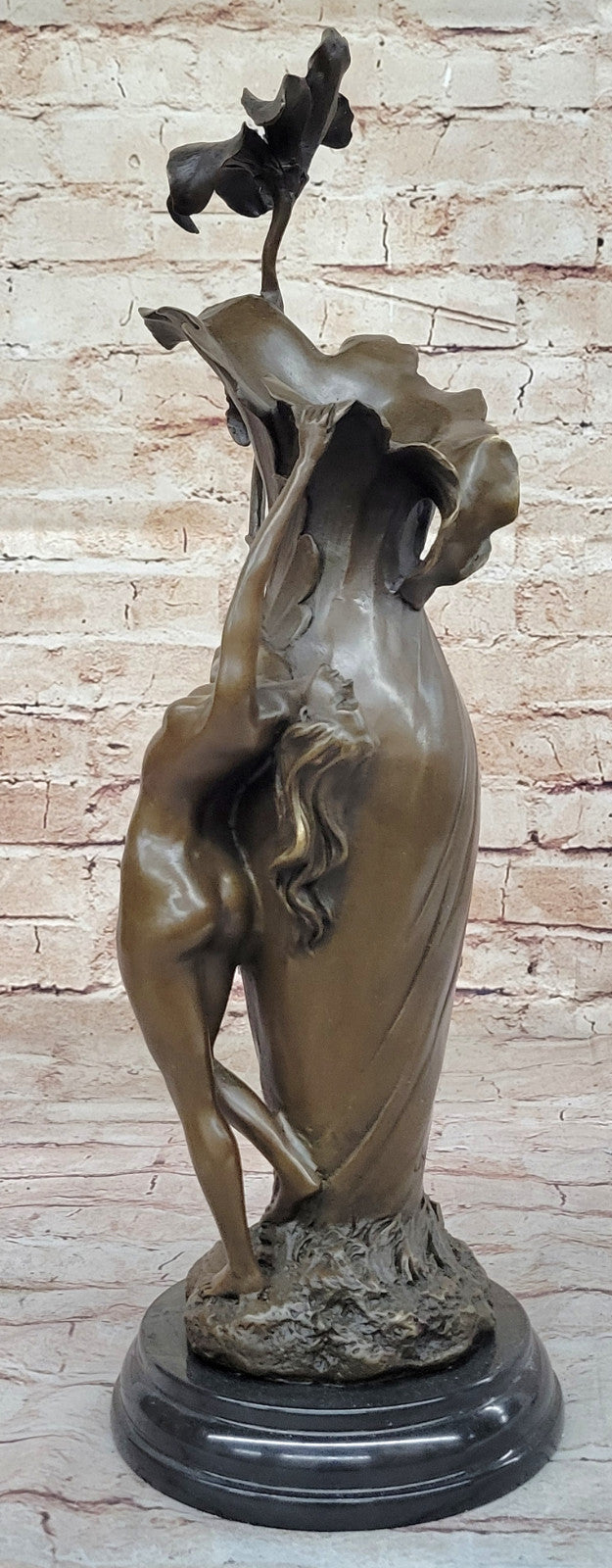 Artisan Craftsmanship: Nude Girl with Flower Vase - Charles Louchet`s Bronze Sculpture