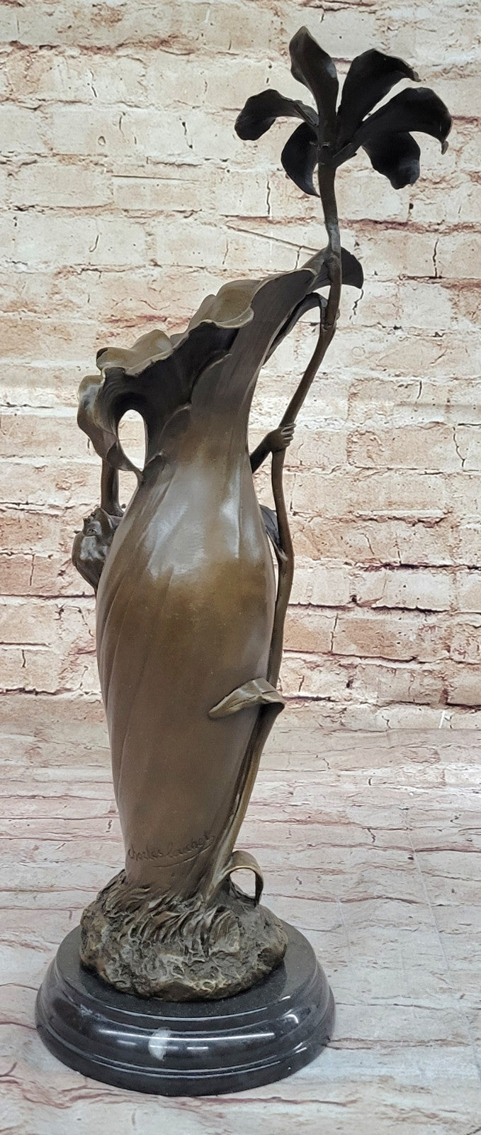 Artisan Craftsmanship: Nude Girl with Flower Vase - Charles Louchet`s Bronze Sculpture