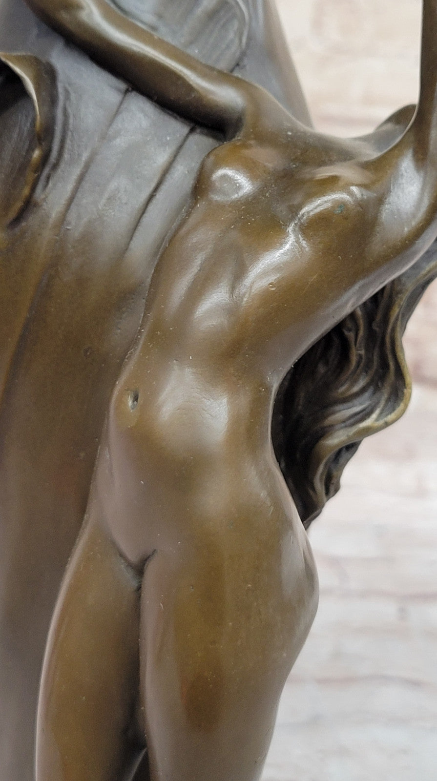 Artisan Craftsmanship: Nude Girl with Flower Vase - Charles Louchet`s Bronze Sculpture