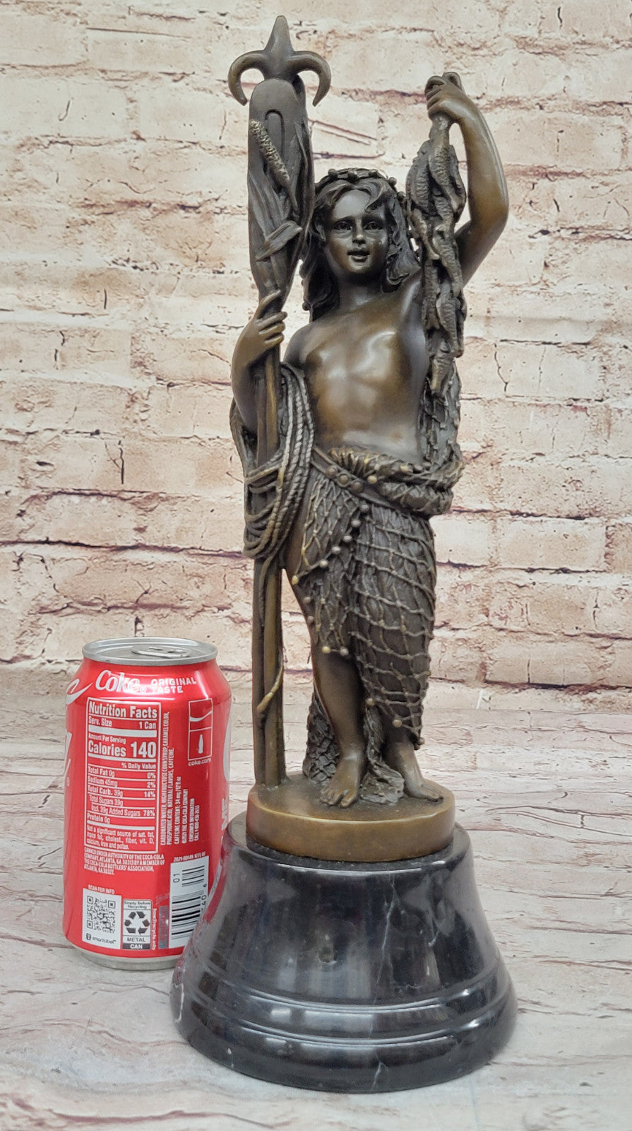 Collector`s Pride: Genuine Bronze Sculpture - Carrier Boy Hunter Fisherman